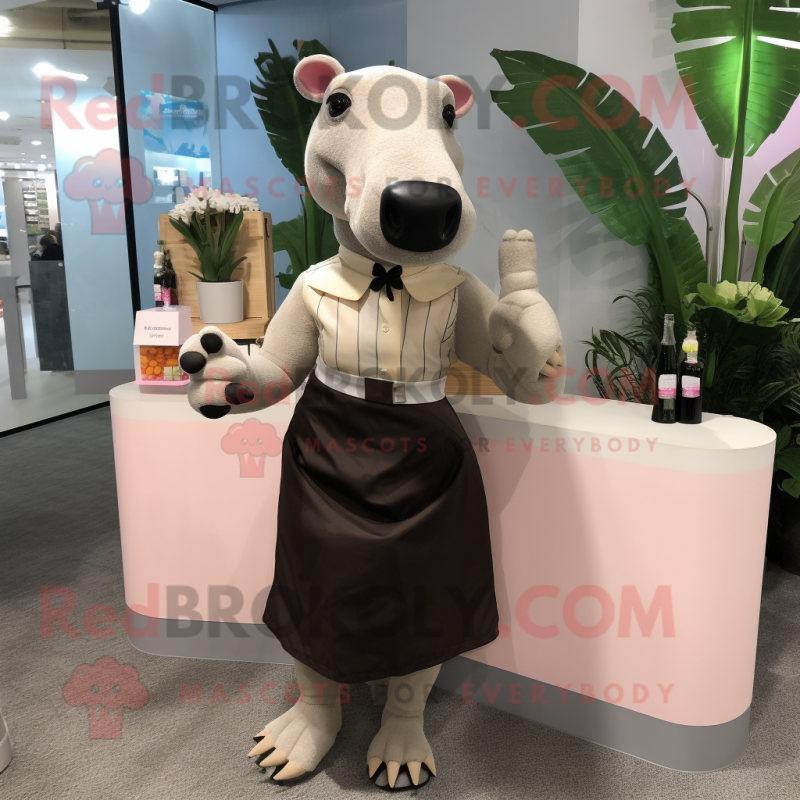 Tan Tapir mascot costume character dressed with a Cocktail Dress and Briefcases Tan Tapir mascot costume character dressed with a Cocktail Dress and Briefcases