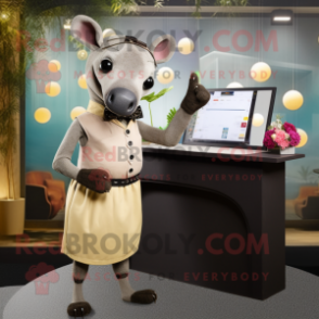 Tan Tapir mascot costume character dressed with a Cocktail Dress and Briefcases