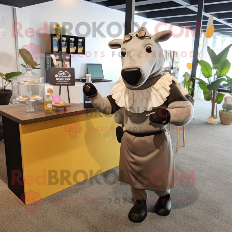 Tan Tapir mascot costume character dressed with a Cocktail Dress and Briefcases