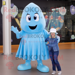 Cyan Ghost mascot costume character dressed with a Mom Jeans and Berets