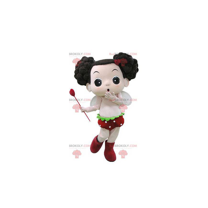 Mascote da menina marrom com asas e uma varinha - Redbrokoly.com