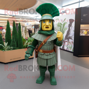 Forest Green Roman Soldier mascot costume character dressed with a Dress Shirt and Mittens