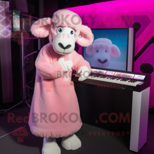 Pink Sheep mascot costume character dressed with a Midi Dress and Earrings