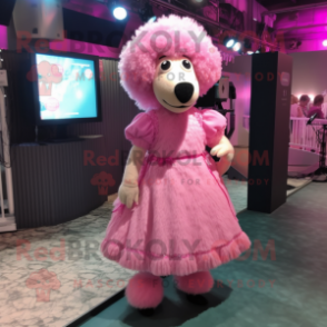 Pink Sheep mascot costume character dressed with a Midi Dress and Earrings