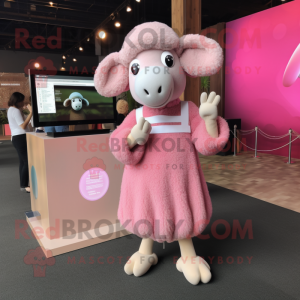 Pink Sheep mascot costume character dressed with a Midi Dress and Earrings