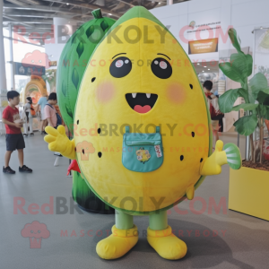Yellow Watermelon mascot costume character dressed with a Denim Shorts and Foot pads