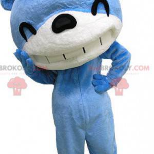 Mascotte d'ours bleu et blanc à l'air rieur - Redbrokoly.com