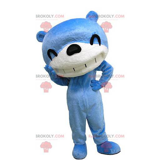 Mascotte d'ours bleu et blanc à l'air rieur - Redbrokoly.com