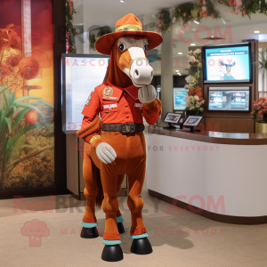 nan Horse mascot costume character dressed with a Rash Guard and Hat pins