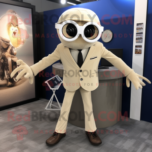 Beige Spider mascot costume character dressed with a Suit Jacket and Keychains