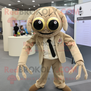 Beige Spider mascot costume character dressed with a Suit Jacket and Keychains