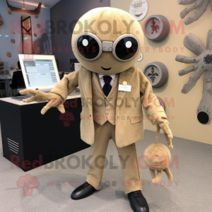 Beige Spider mascot costume character dressed with a Suit Jacket and Keychains