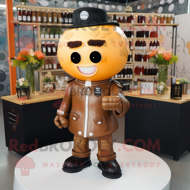 Rust Wedding Cake mascot costume character dressed with a Bomber Jacket and Rings Rust Wedding Cake mascot costume character dressed with a Bomber Jacket and Rings