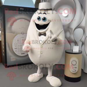 Cream Engagement Ring mascot costume character dressed with a Cardigan and Cufflinks