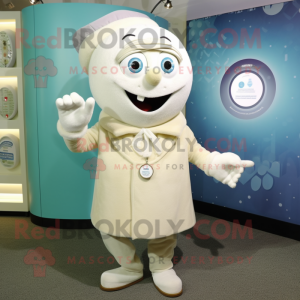 Cream Engagement Ring mascot costume character dressed with a Cardigan and Cufflinks