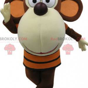 Brun og hvid abe-maskot med stort hoved - Redbrokoly.com