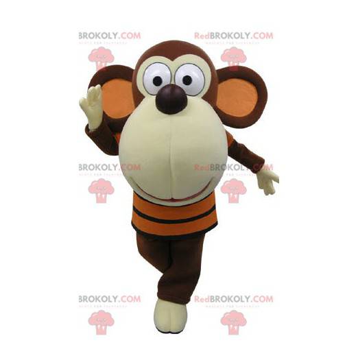 Mascote macaco marrom e branco com uma cabeça grande -