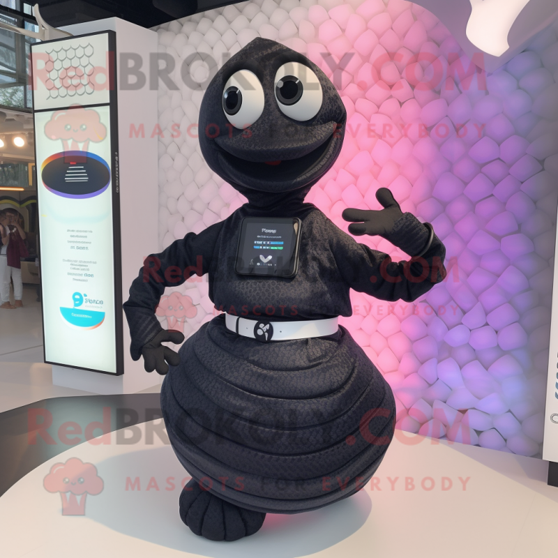 Black Snake mascot costume character dressed with a Skirt and Smartwatches Black Snake mascot costume character dressed with a Skirt and Smartwatches