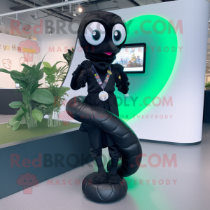 Black Snake mascot costume character dressed with a Skirt and Smartwatches