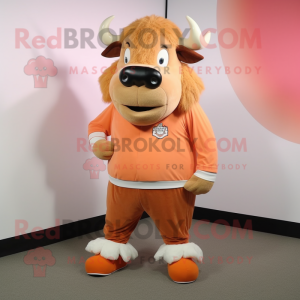 Peach Buffalo mascot costume character dressed with a Long Sleeve Tee and Shoe clips