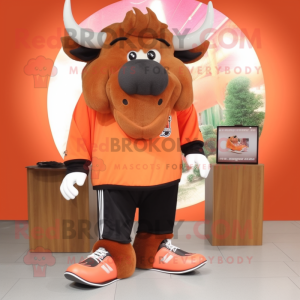 Peach Buffalo mascot costume character dressed with a Long Sleeve Tee and Shoe clips