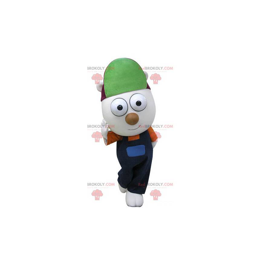 Eisbärenmaskottchen in Overalls mit Mütze - Redbrokoly.com