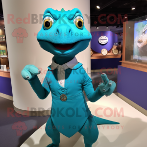 Teal Lizard maskot kostume...