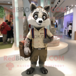 Beige Raccoon mascot costume character dressed with a Chinos and Handbags