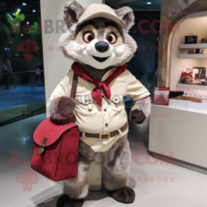 Beige Raccoon mascot costume character dressed with a Chinos and Handbags