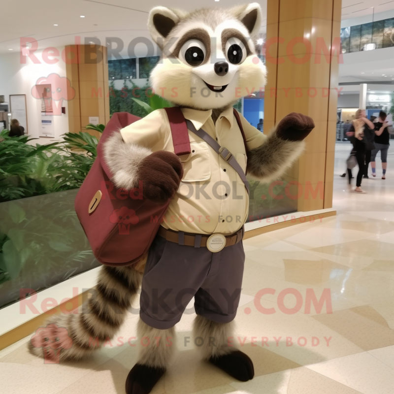 Beige Raccoon mascot costume character dressed with a Chinos and Handbags Beige Raccoon mascot costume character dressed with a Chinos and Handbags