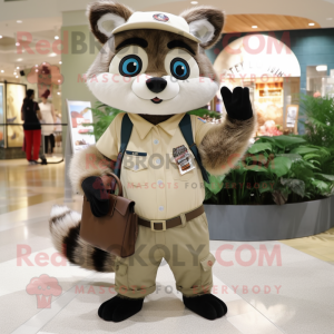 Beige Raccoon mascot costume character dressed with a Chinos and Handbags