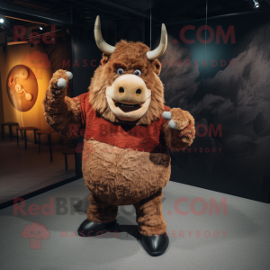 Rust Woolly Rhinoceros mascot costume character dressed with a Blouse and Belts