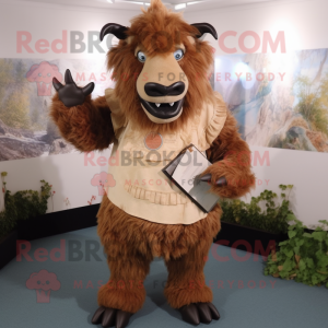 Rust Woolly Rhinoceros mascot costume character dressed with a Blouse and Belts