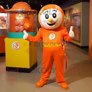 Orange Gumball Machine mascot costume character dressed with a T-Shirt and Belts