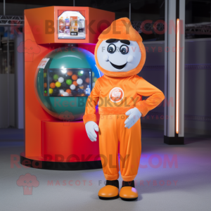 Orange Gumball Machine mascot costume character dressed with a T-Shirt and Belts
