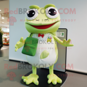 Cream Frog mascot costume character dressed with a Playsuit and Wallets