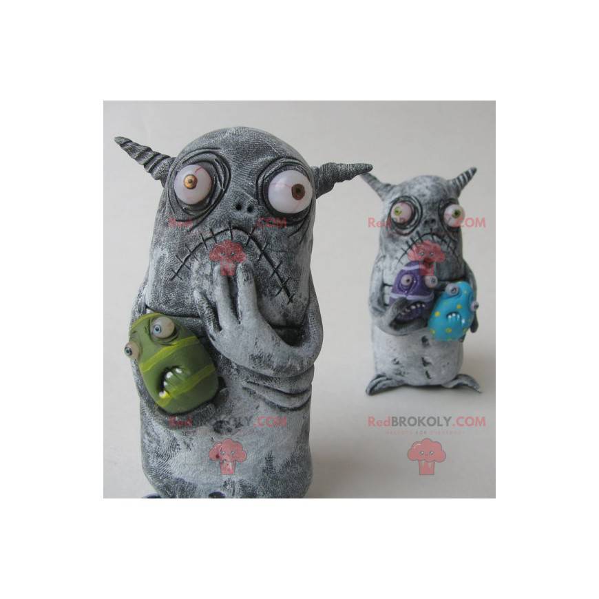 2 mascottes de petits monstres gris - Redbrokoly.com