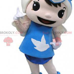 Flicka maskot klädd i blått med vingar - Redbrokoly.com