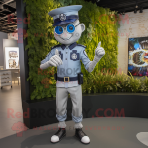 Silver Police Officer mascot costume character dressed with a Skinny Jeans and Bracelet watches