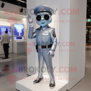 Silver Police Officer mascot costume character dressed with a Skinny Jeans and Bracelet watches