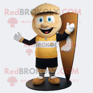 Gold Hourglass mascot costume character dressed with a Rugby Shirt and Beanies