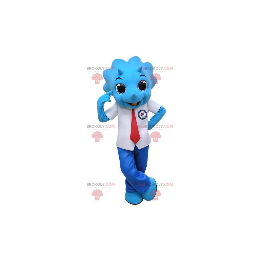 Mascota de rinoceronte azul vestida con traje y corbata -