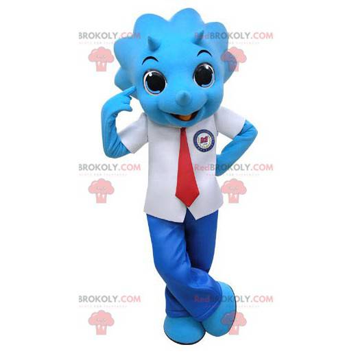 Blauwe neushoorn mascotte gekleed in pak en stropdas -