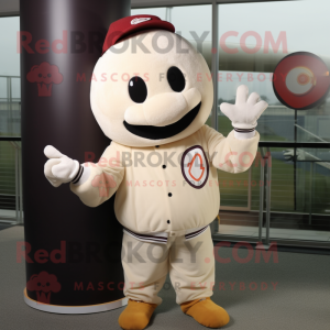 Cream Plum mascot costume character dressed with a Bomber Jacket and Beanies