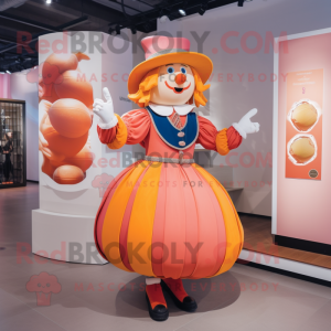 Peach Swiss Guard mascot costume character dressed with a Ball Gown and Berets