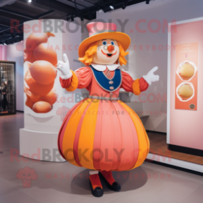 Peach Swiss Guard mascot costume character dressed with a Ball Gown and Berets