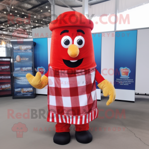 Red French Fries mascot costume character dressed with a Flannel Shirt and Scarf clips