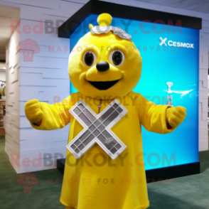 Yellow Celtic Cross mascot costume character dressed with a Swimwear and Bracelet watches