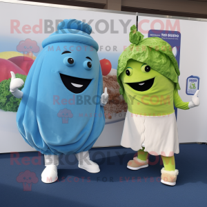 Sky Blue Corned Beef And Cabbage mascot costume character dressed with a Trousers and Watches