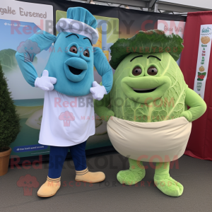 Sky Blue Corned Beef And Cabbage mascot costume character dressed with a Trousers and Watches
